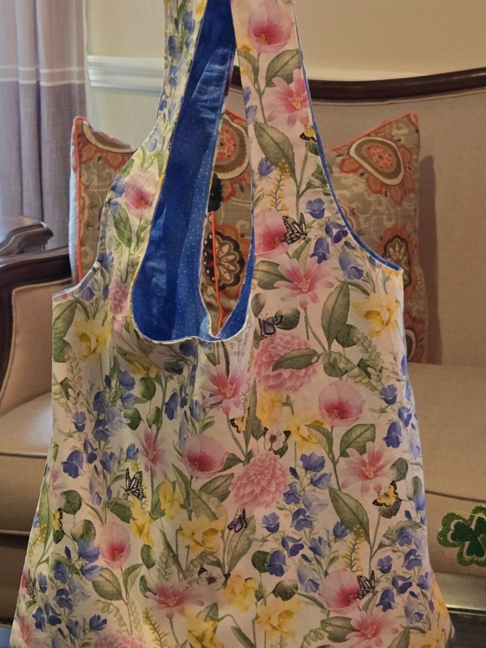 Handmade Reversible Floral Hobo Bag Floral Ga Blue Polka Dot Slouchy Tote